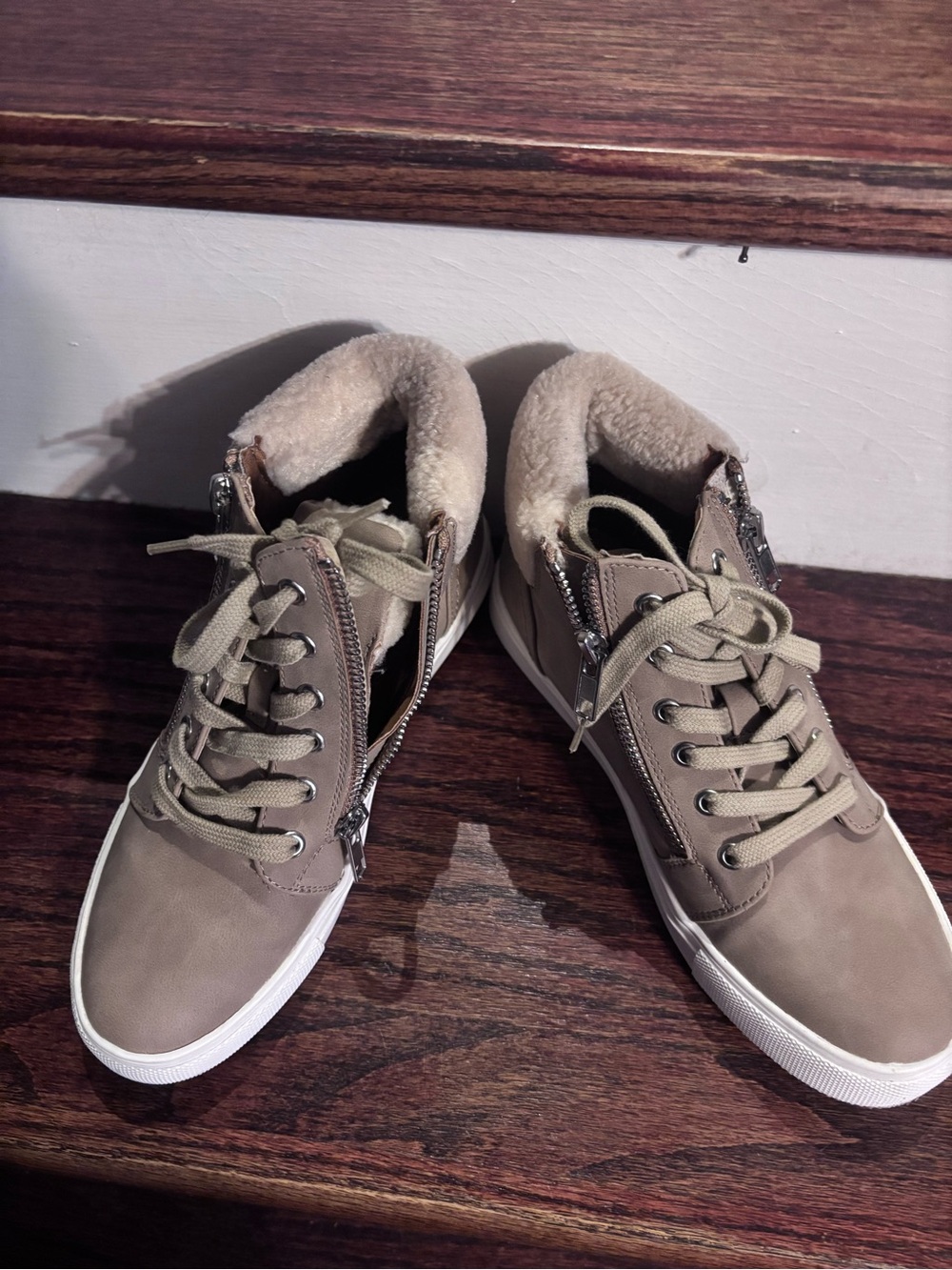 DV by Dolce Vita Taupe High-Top Sneakers with Shearling Lining - Picture 1 of 4